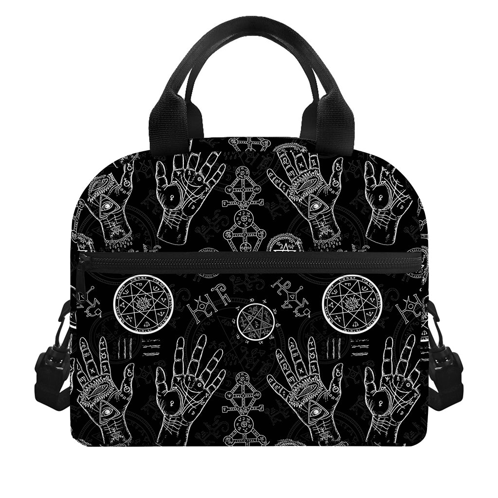 Black And White Wiccan Palmistry Print Insulated Lunch Bag