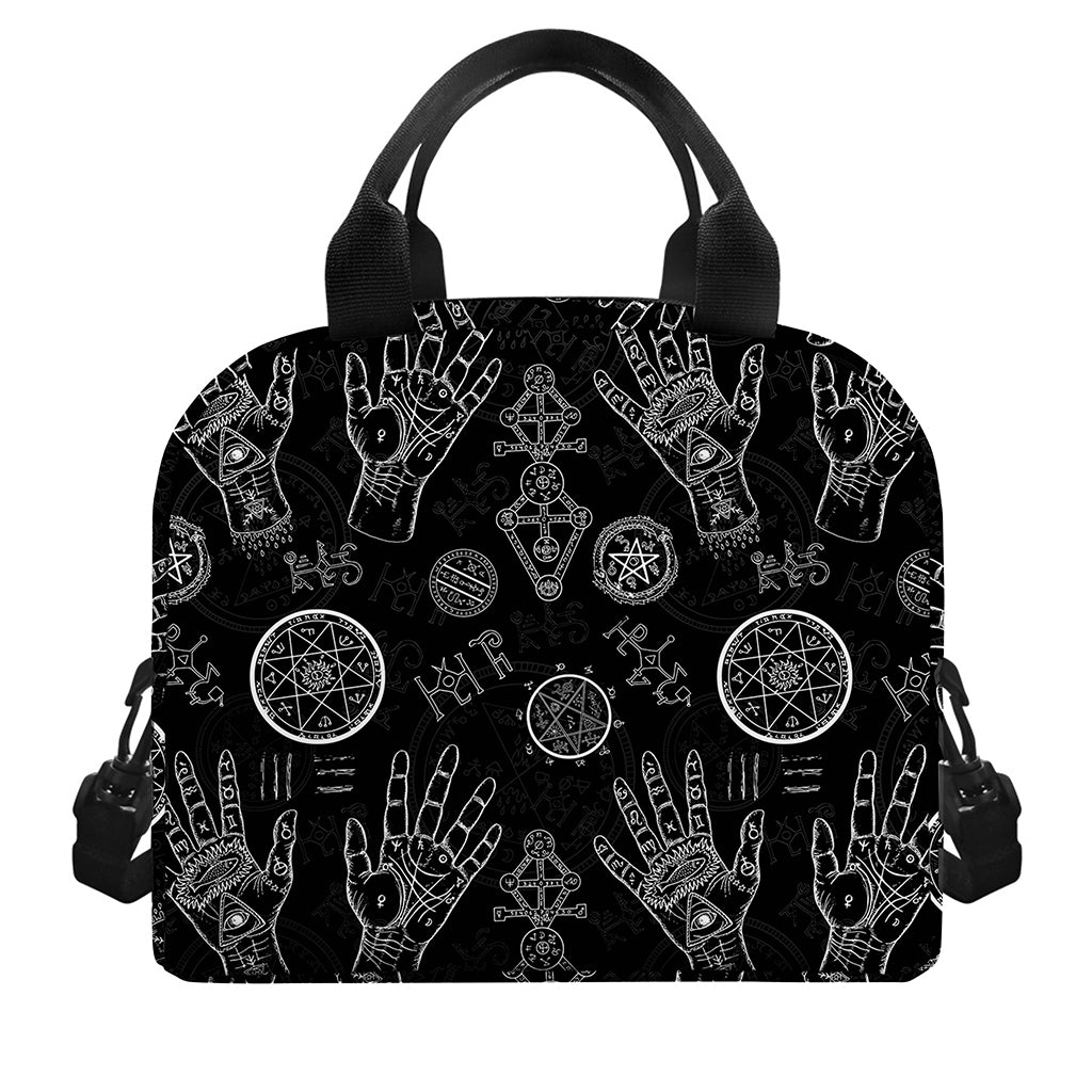 Black And White Wiccan Palmistry Print Insulated Lunch Bag