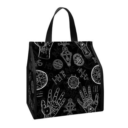 Black And White Wiccan Palmistry Print Insulated Lunch Tote