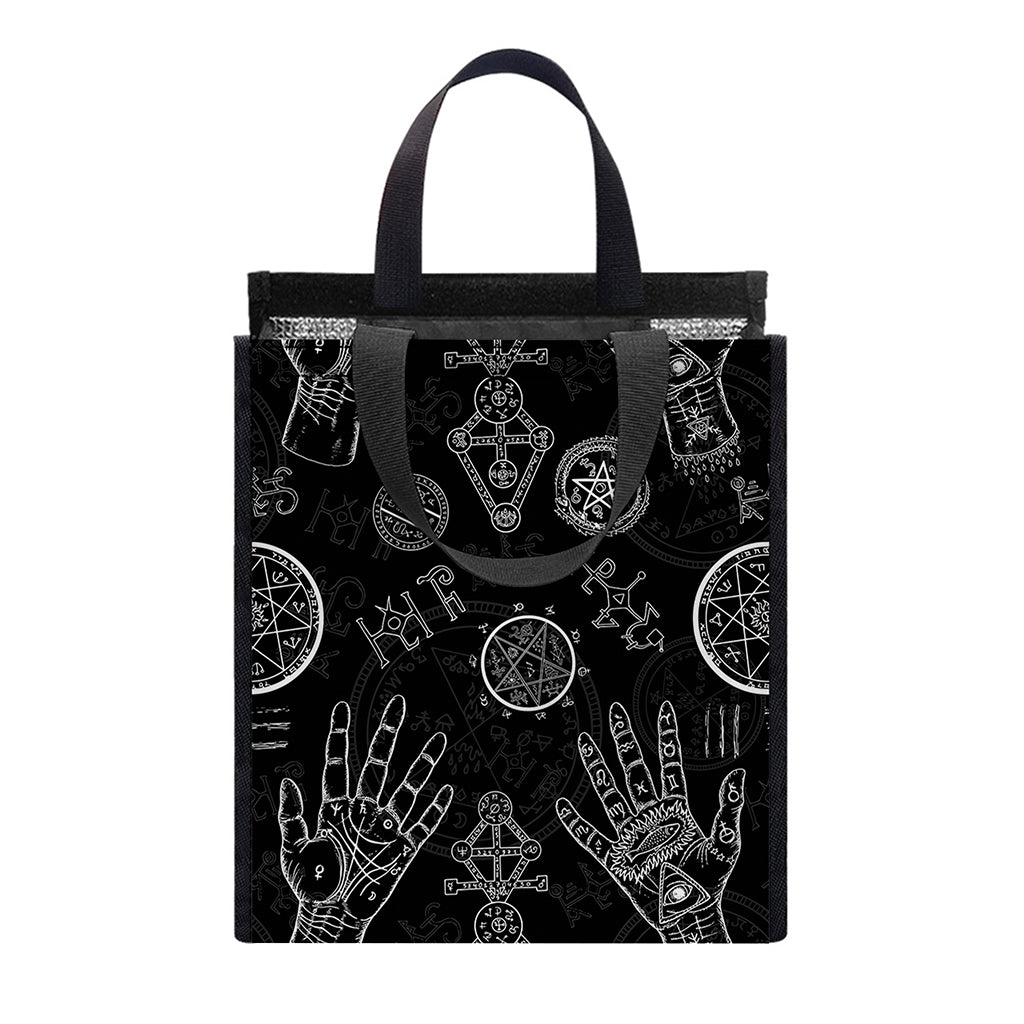 Black And White Wiccan Palmistry Print Insulated Lunch Tote