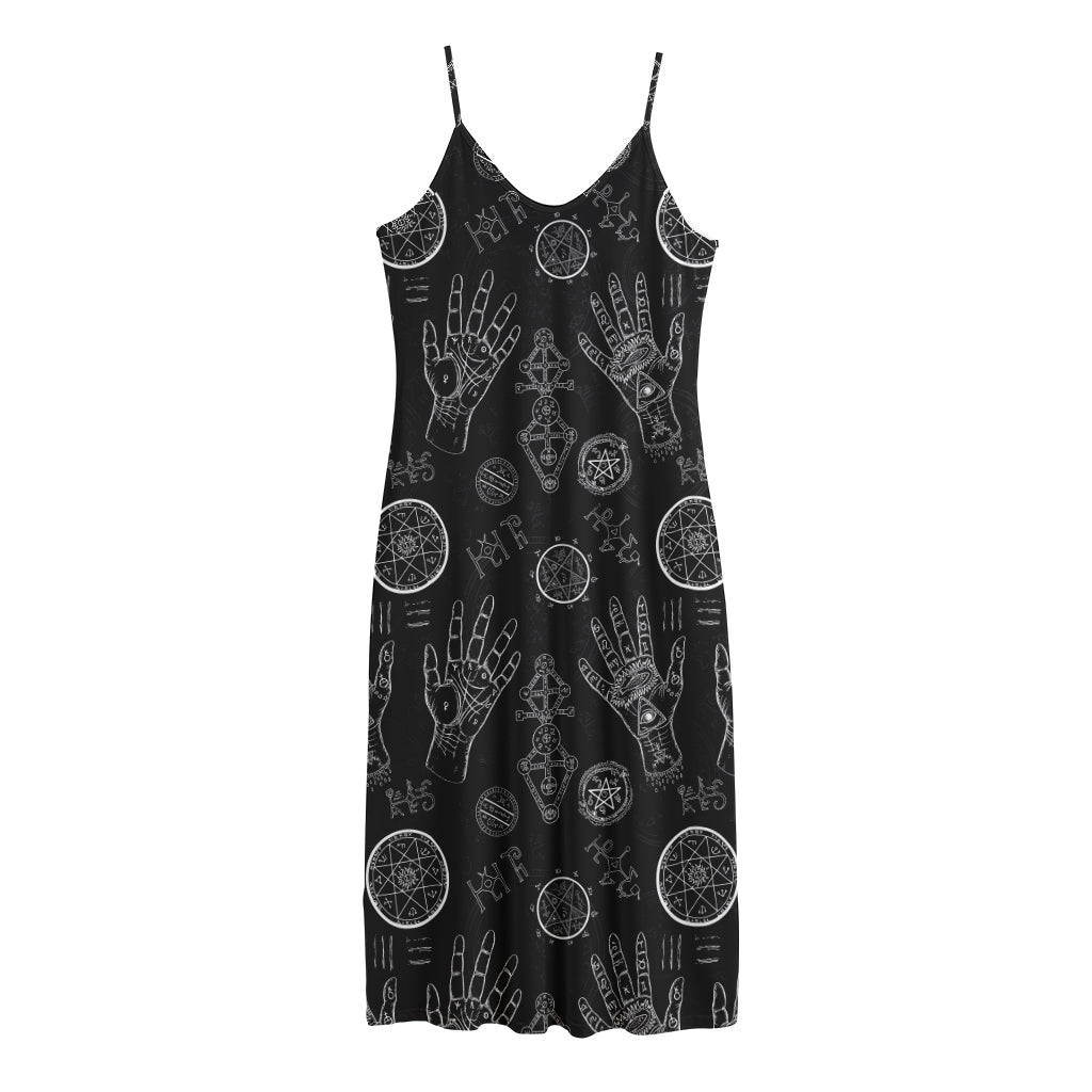 Black And White Wiccan Palmistry Print Jersey Midi Cami Dress
