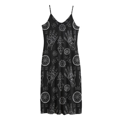 Black And White Wiccan Palmistry Print Jersey Midi Cami Dress
