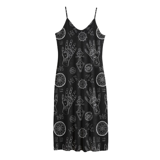 Black And White Wiccan Palmistry Print Jersey Midi Cami Dress