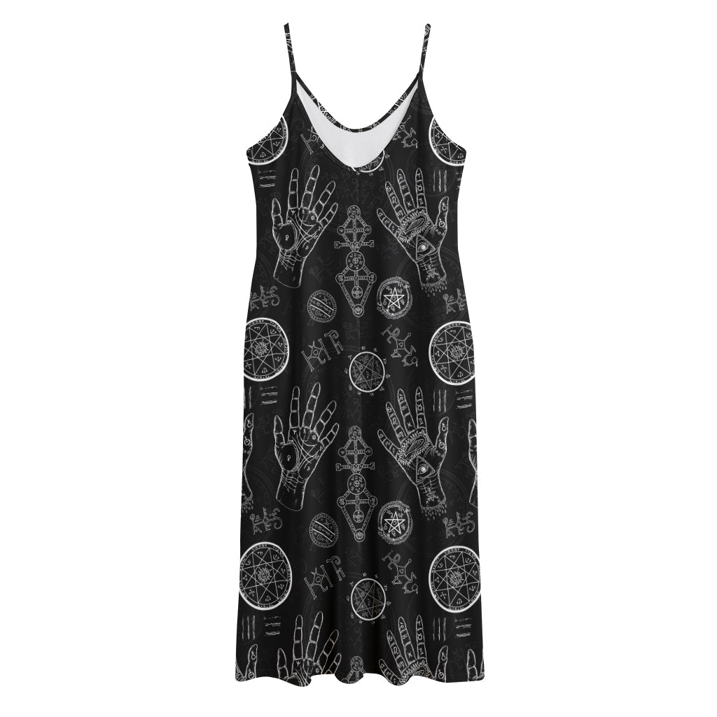 Black And White Wiccan Palmistry Print Jersey Midi Cami Dress