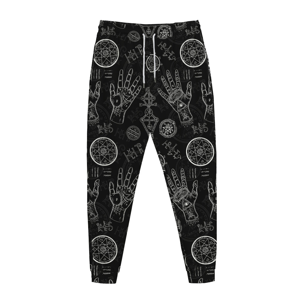 Black And White Wiccan Palmistry Print Jogger Pants