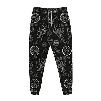 Black And White Wiccan Palmistry Print Jogger Pants