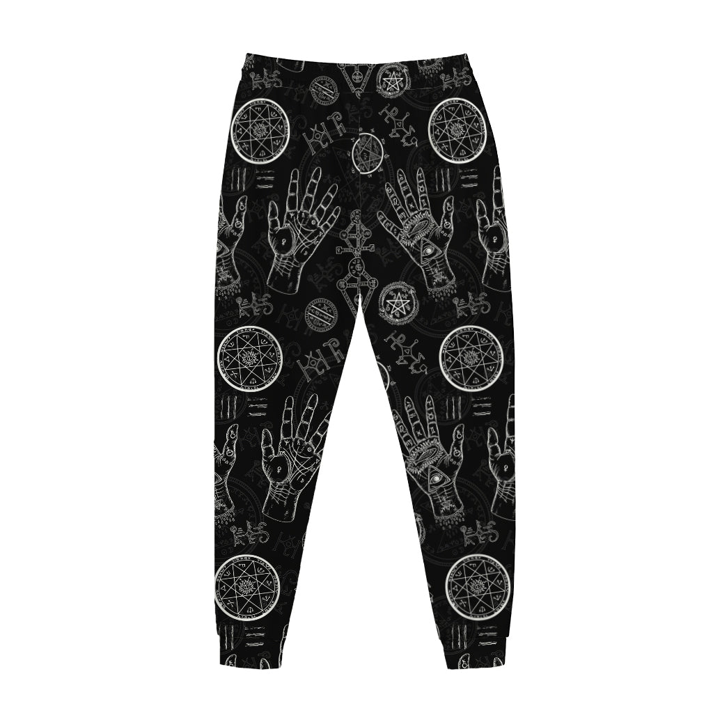 Black And White Wiccan Palmistry Print Jogger Pants