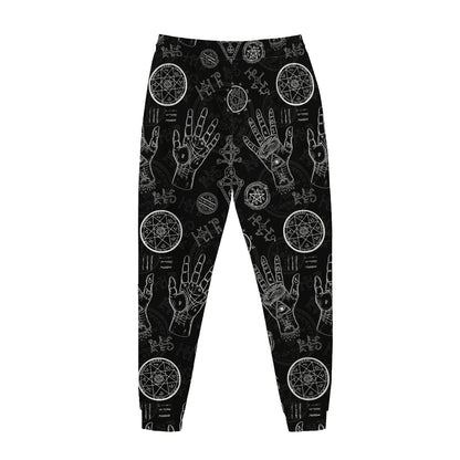 Black And White Wiccan Palmistry Print Jogger Pants