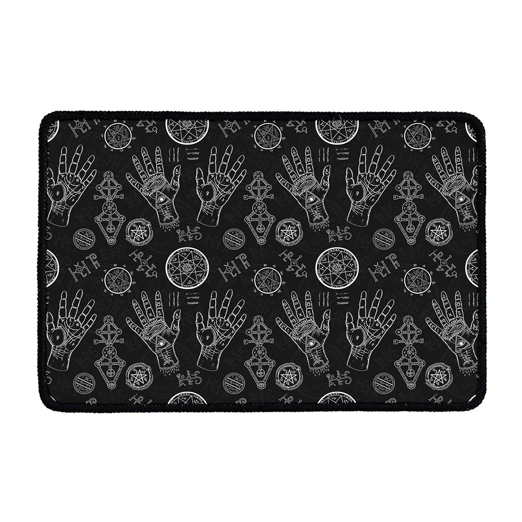 Black And White Wiccan Palmistry Print Kitchen Mat