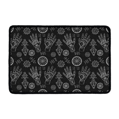Black And White Wiccan Palmistry Print Kitchen Mat