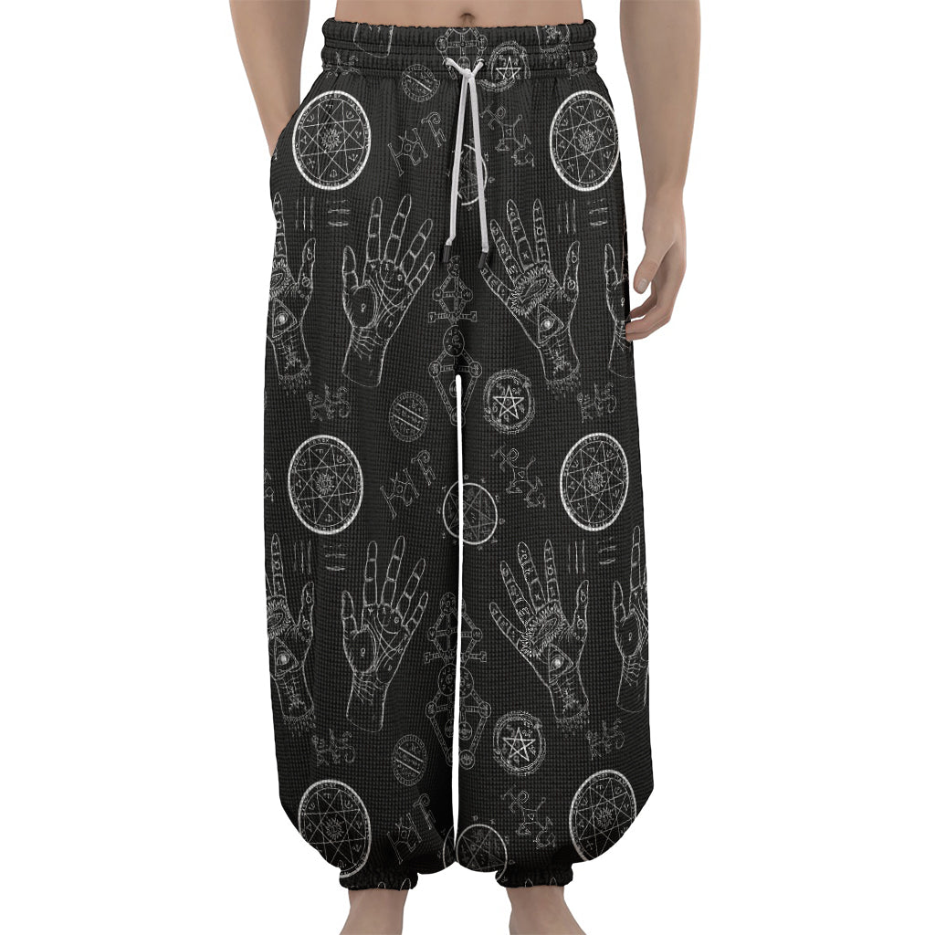 Black And White Wiccan Palmistry Print Lantern Pants