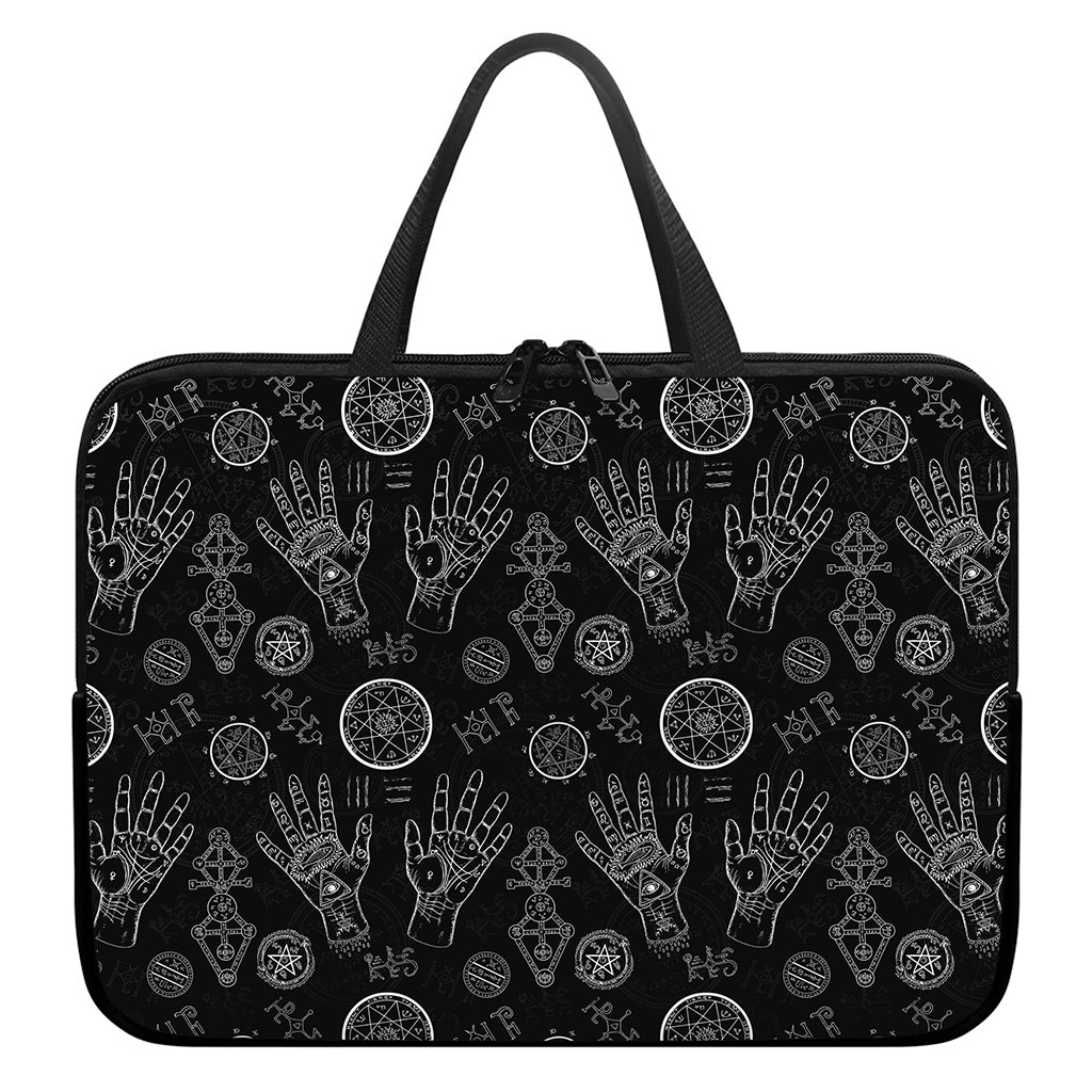 Black And White Wiccan Palmistry Print Laptop Sleeve With Handle