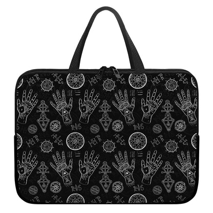 Black And White Wiccan Palmistry Print Laptop Sleeve With Handle