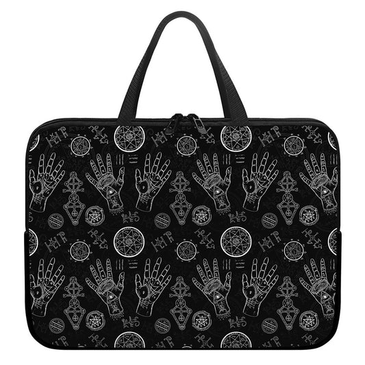 Black And White Wiccan Palmistry Print Laptop Sleeve With Handle