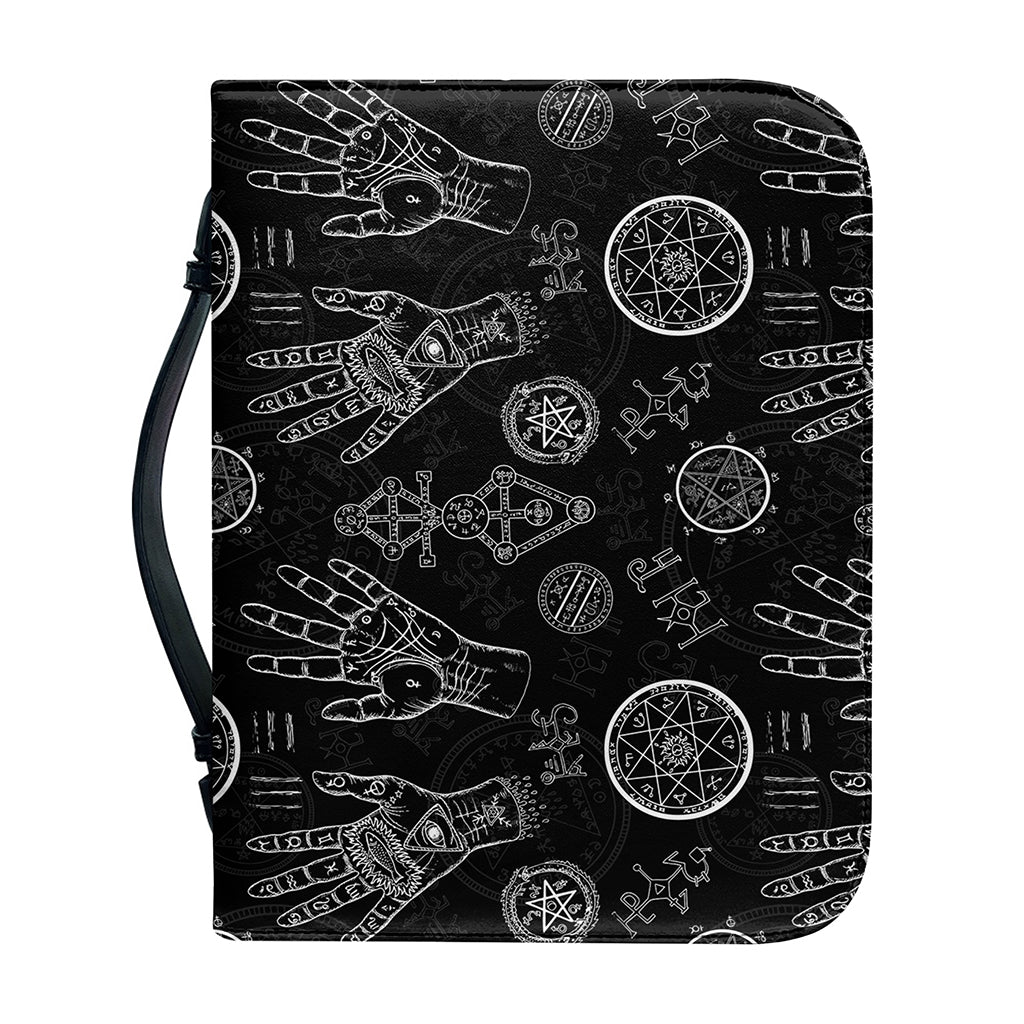 Black And White Wiccan Palmistry Print Leather Bible Cover
