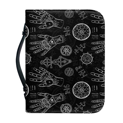 Black And White Wiccan Palmistry Print Leather Bible Cover