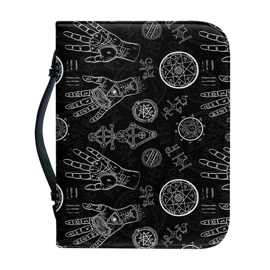 Black And White Wiccan Palmistry Print Leather Bible Cover
