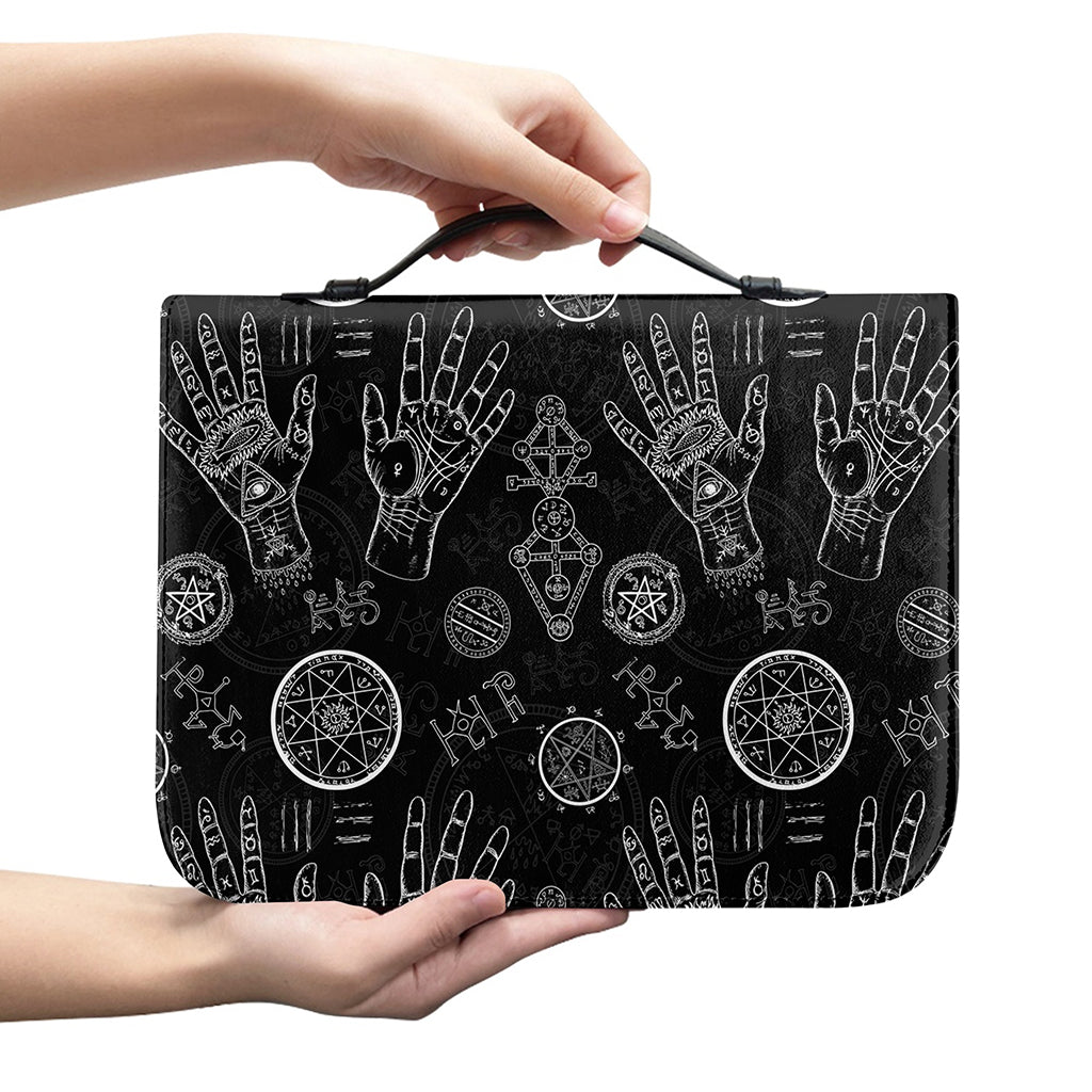 Black And White Wiccan Palmistry Print Leather Bible Cover