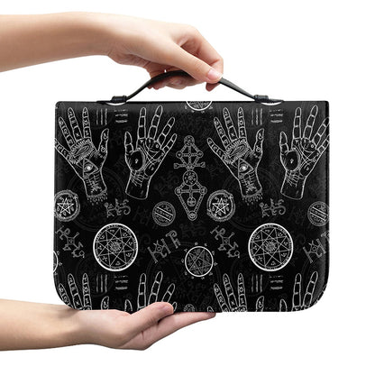 Black And White Wiccan Palmistry Print Leather Bible Cover