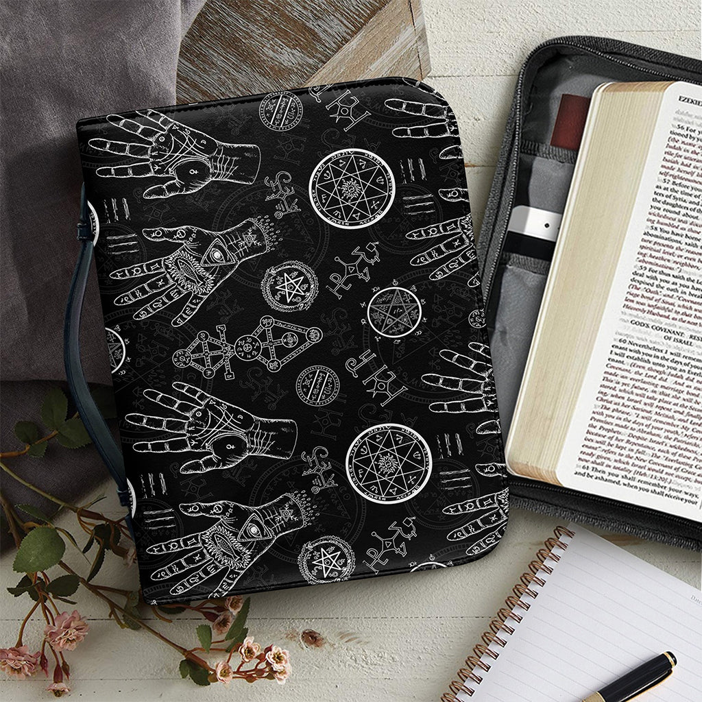 Black And White Wiccan Palmistry Print Leather Bible Cover