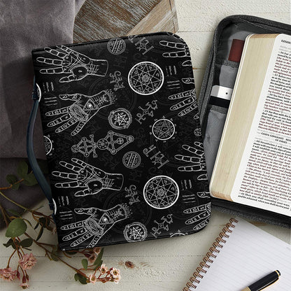 Black And White Wiccan Palmistry Print Leather Bible Cover