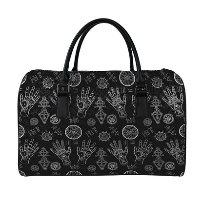Black And White Wiccan Palmistry Print Leather Duffle Bag