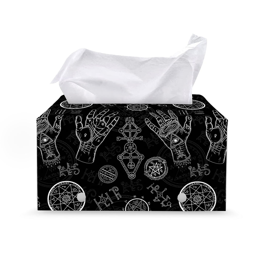 Black And White Wiccan Palmistry Print Leather Tissue Box Cover