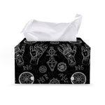 Black And White Wiccan Palmistry Print Leather Tissue Box Cover