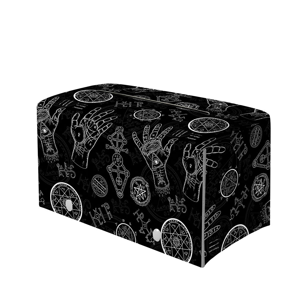 Black And White Wiccan Palmistry Print Leather Tissue Box Cover