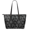 Black And White Wiccan Palmistry Print Leather Tote Bag