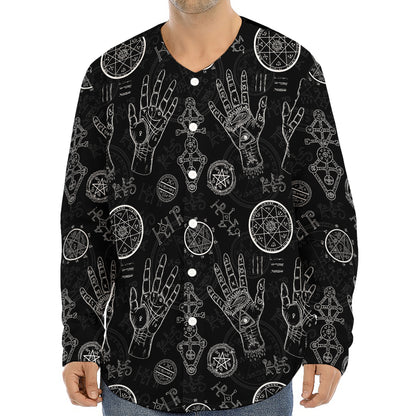 Black And White Wiccan Palmistry Print Long Sleeve Baseball Jersey