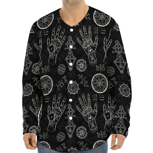 Black And White Wiccan Palmistry Print Long Sleeve Baseball Jersey