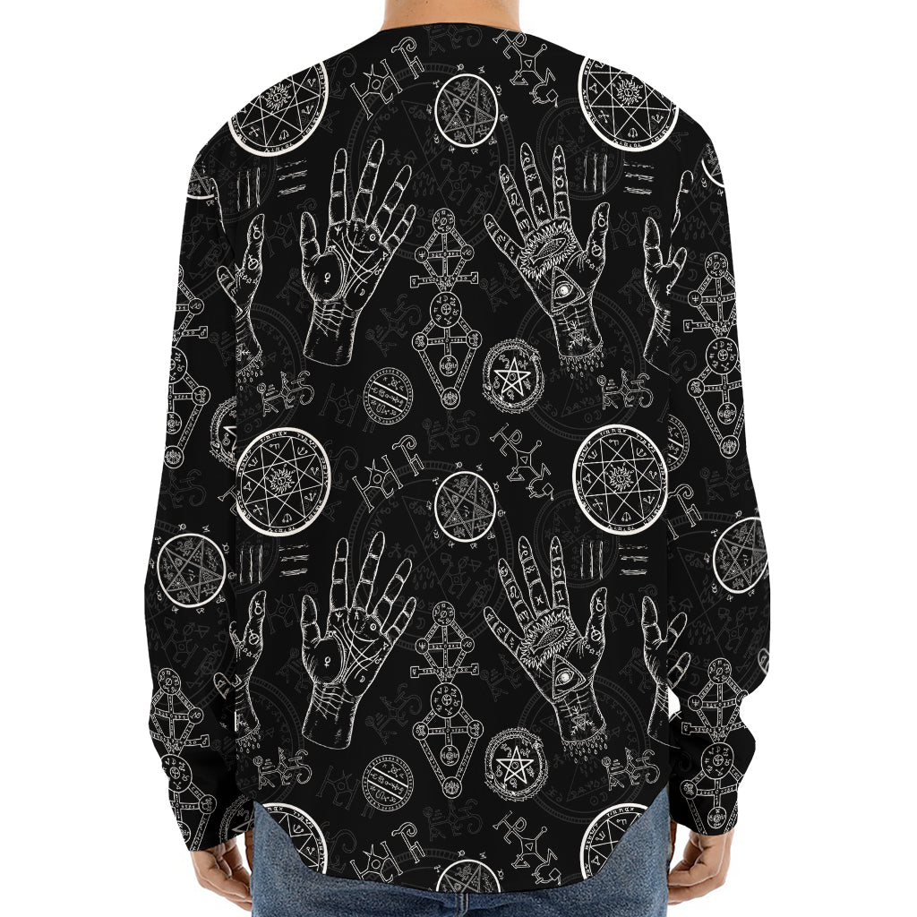 Black And White Wiccan Palmistry Print Long Sleeve Baseball Jersey