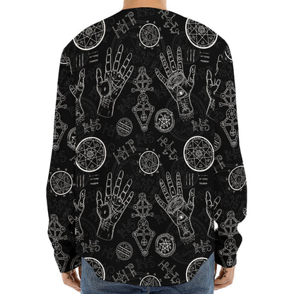 Black And White Wiccan Palmistry Print Long Sleeve Baseball Jersey