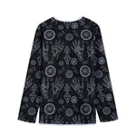Black And White Wiccan Palmistry Print Long Sleeve Short Coat
