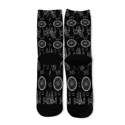 Black And White Wiccan Palmistry Print Long Socks