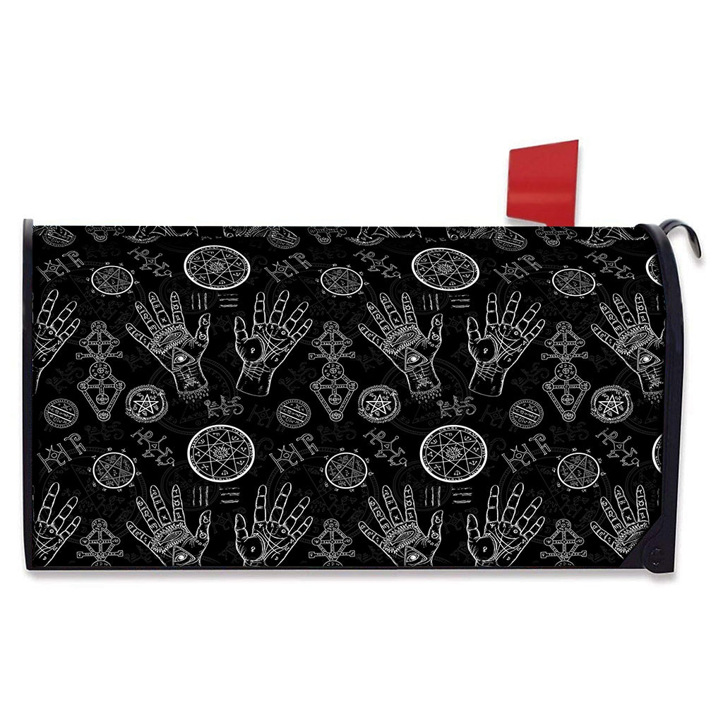Black And White Wiccan Palmistry Print Mailbox Cover