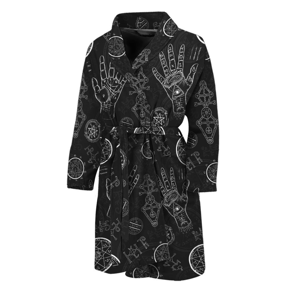 Black And White Wiccan Palmistry Print Men's Bathrobe