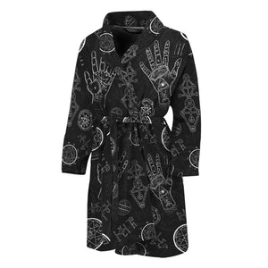 Black And White Wiccan Palmistry Print Men's Bathrobe