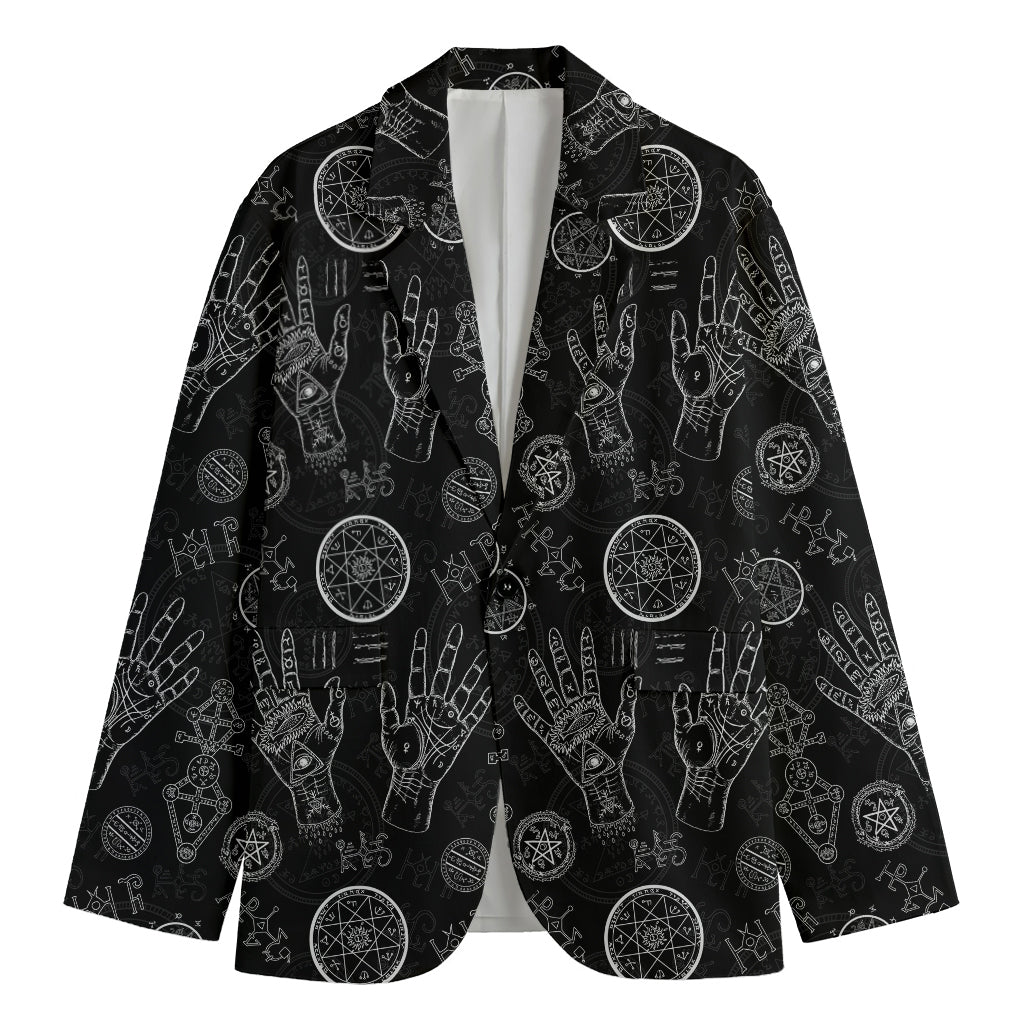 Black And White Wiccan Palmistry Print Men's Blazer