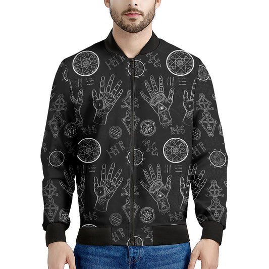 Black And White Wiccan Palmistry Print Men's Bomber Jacket