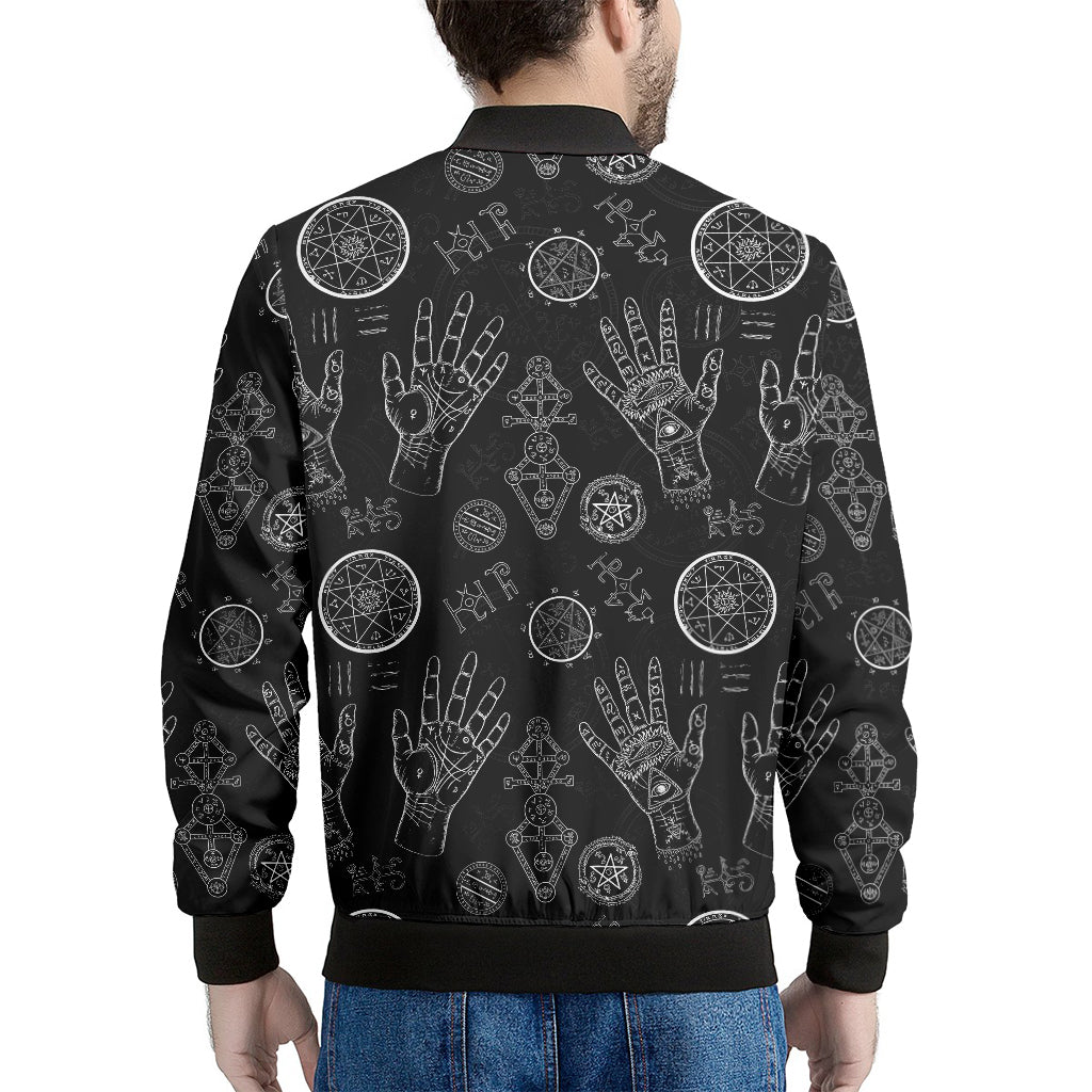 Black And White Wiccan Palmistry Print Men's Bomber Jacket
