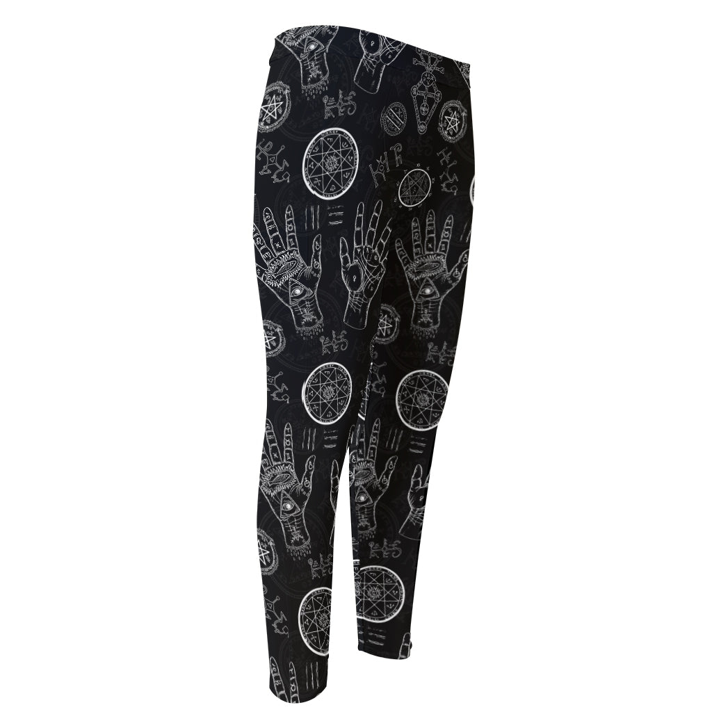 Black And White Wiccan Palmistry Print Men's Compression Pants