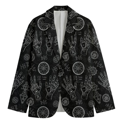 Black And White Wiccan Palmistry Print Men's Cotton Blazer