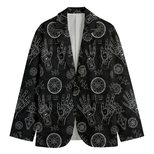 Black And White Wiccan Palmistry Print Men's Cotton Blazer