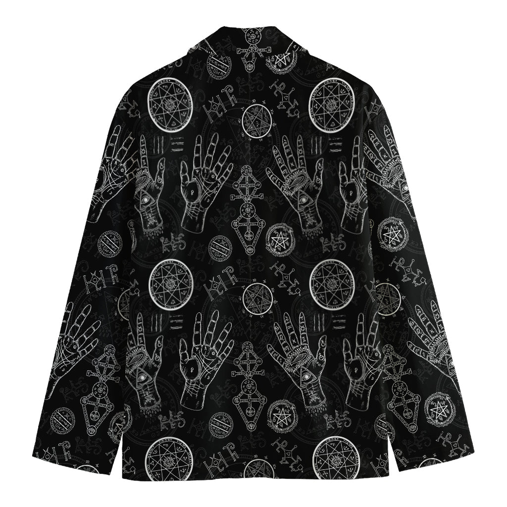 Black And White Wiccan Palmistry Print Men's Cotton Blazer