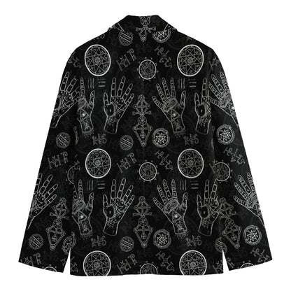 Black And White Wiccan Palmistry Print Men's Cotton Blazer