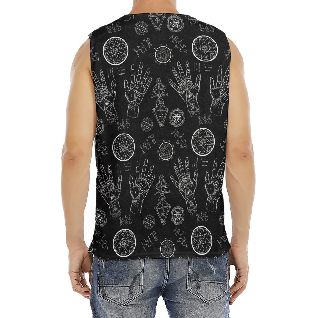 Black And White Wiccan Palmistry Print Men's Fitness Tank Top