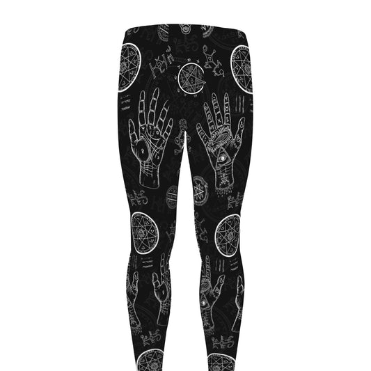 Black And White Wiccan Palmistry Print Men's leggings
