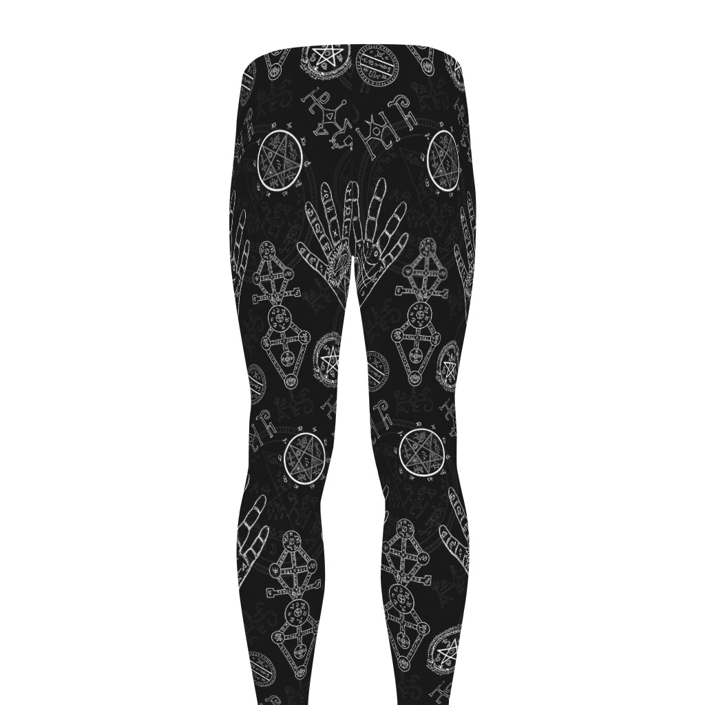 Black And White Wiccan Palmistry Print Men's leggings